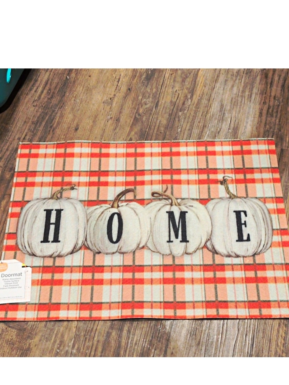 HOME Pumpkin Plaid Doormat - Cream and Orange 18x24